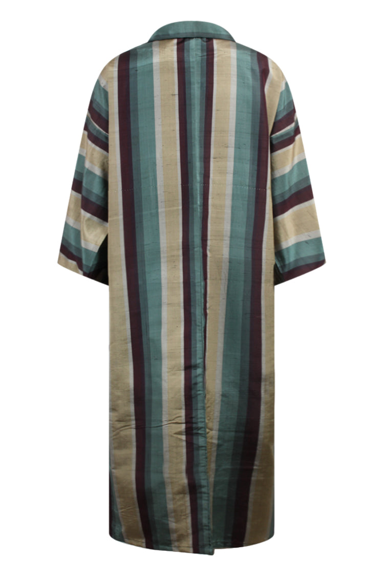 turquoise and brown silk kimono updated for modern convenience