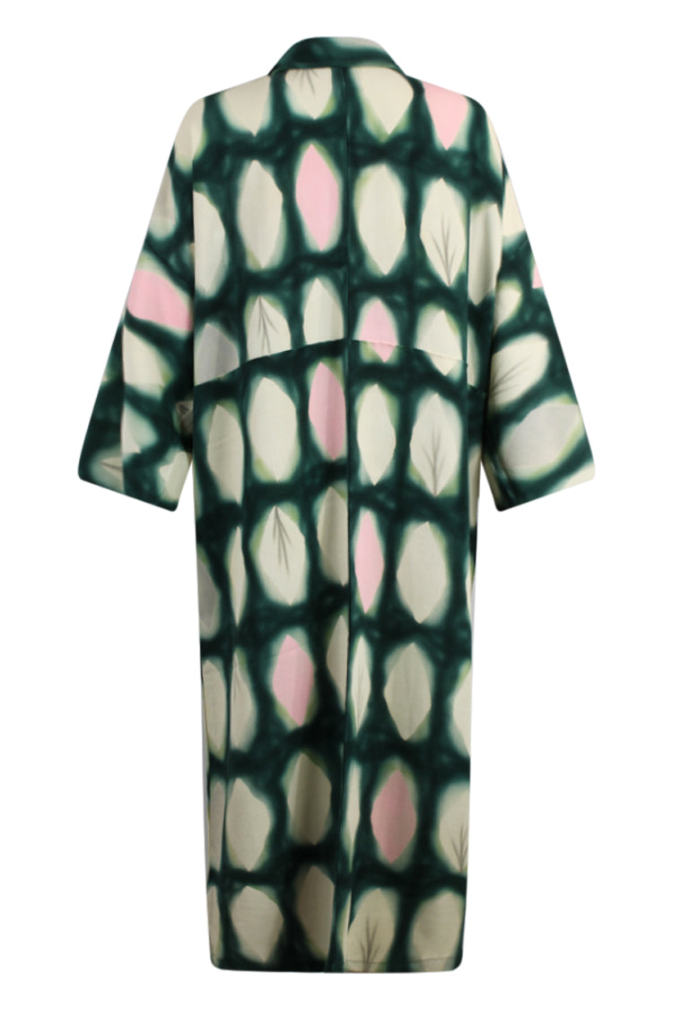 Green refashioned vintage kimono with white and pink patches