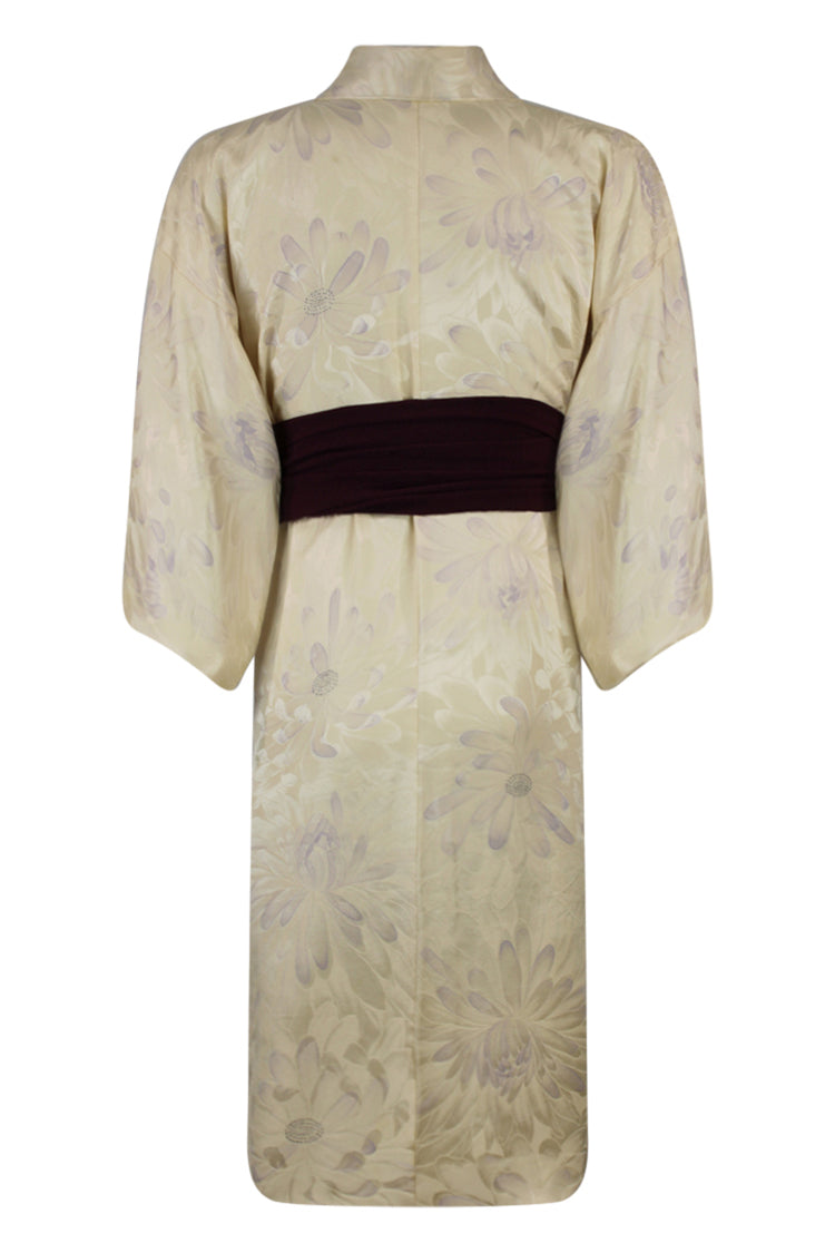 soft white vintage kimono with woven flowers and modern sleeves