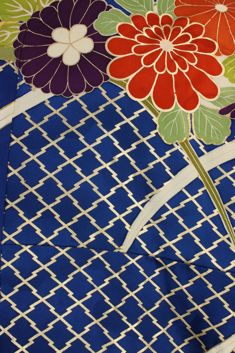 exotic royal blue silk kimono with refashioned sleeves