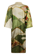 vintage kimono with gold stenciling on green abstract design