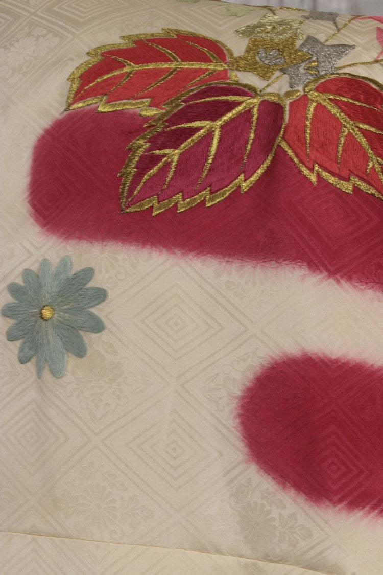 detail of embroidery on silk vintage kimono