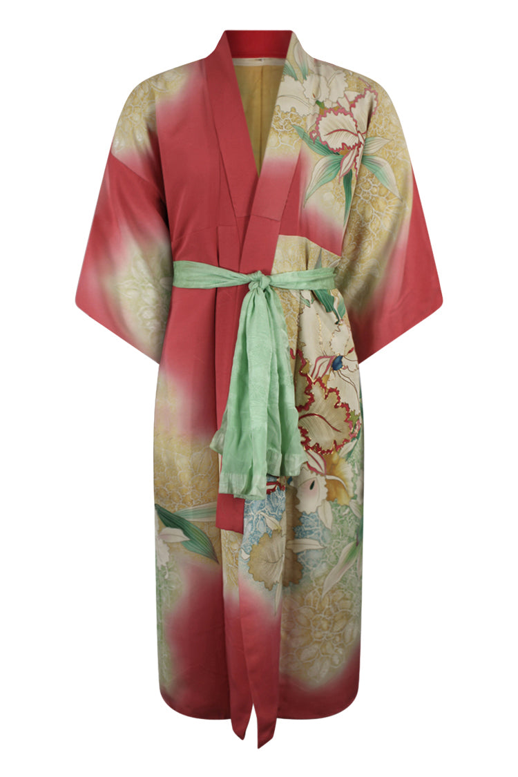 pink furisode with large gold rimmed iris - Kiku 