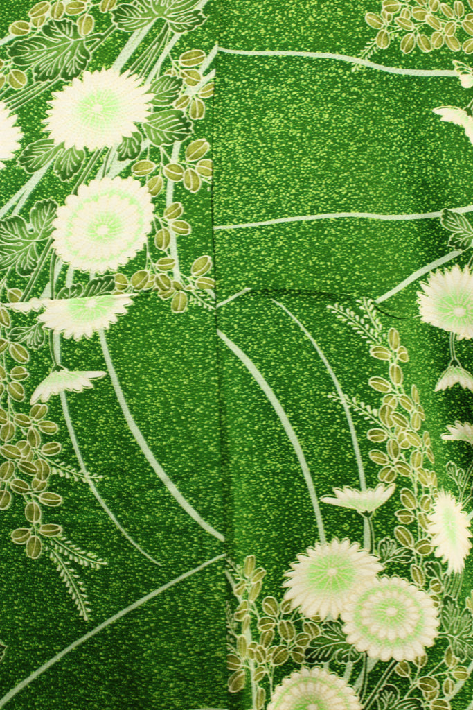 Forest green floral print silk kimono - Kiku 