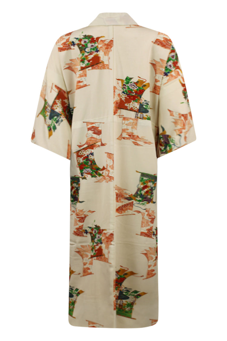 back view of refashioned unisex kimono on small model