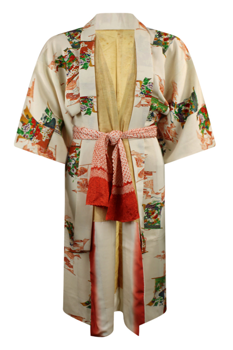 cream vintage kimono updated with smaller sleeves 