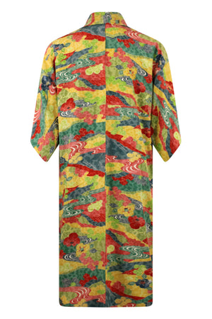 back view on large model of colorful updated vintage kimono in multiple coloars 