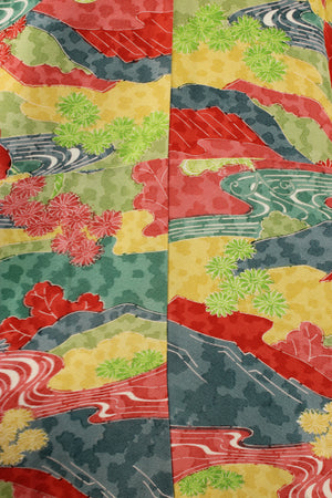 design detail of vintage kimono silk with streams and  flora