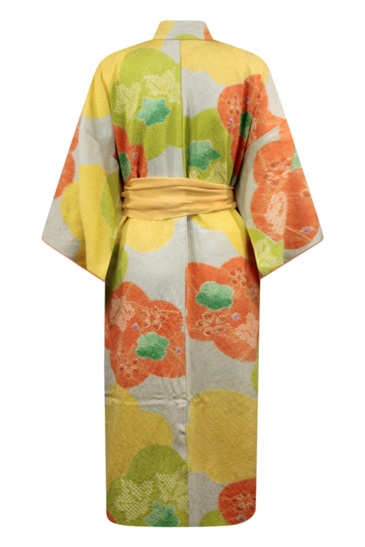 colorful yellow, green and orange vintage silk kimono