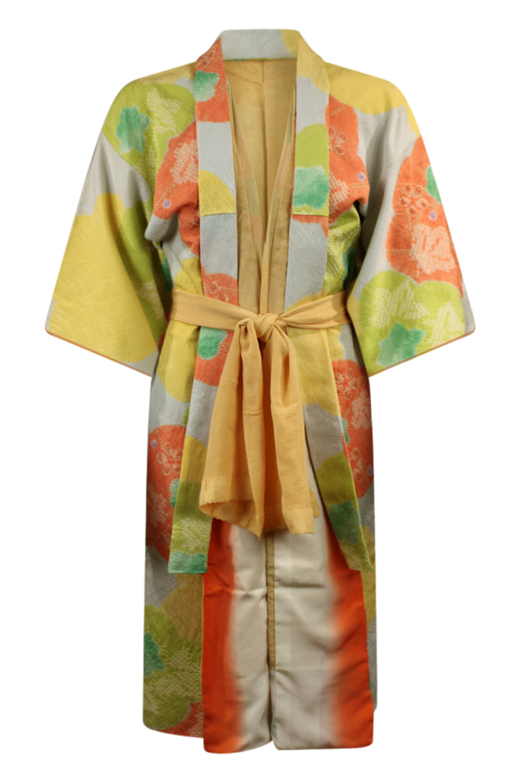 front of multi-colored yellow and green updated kimono on large model