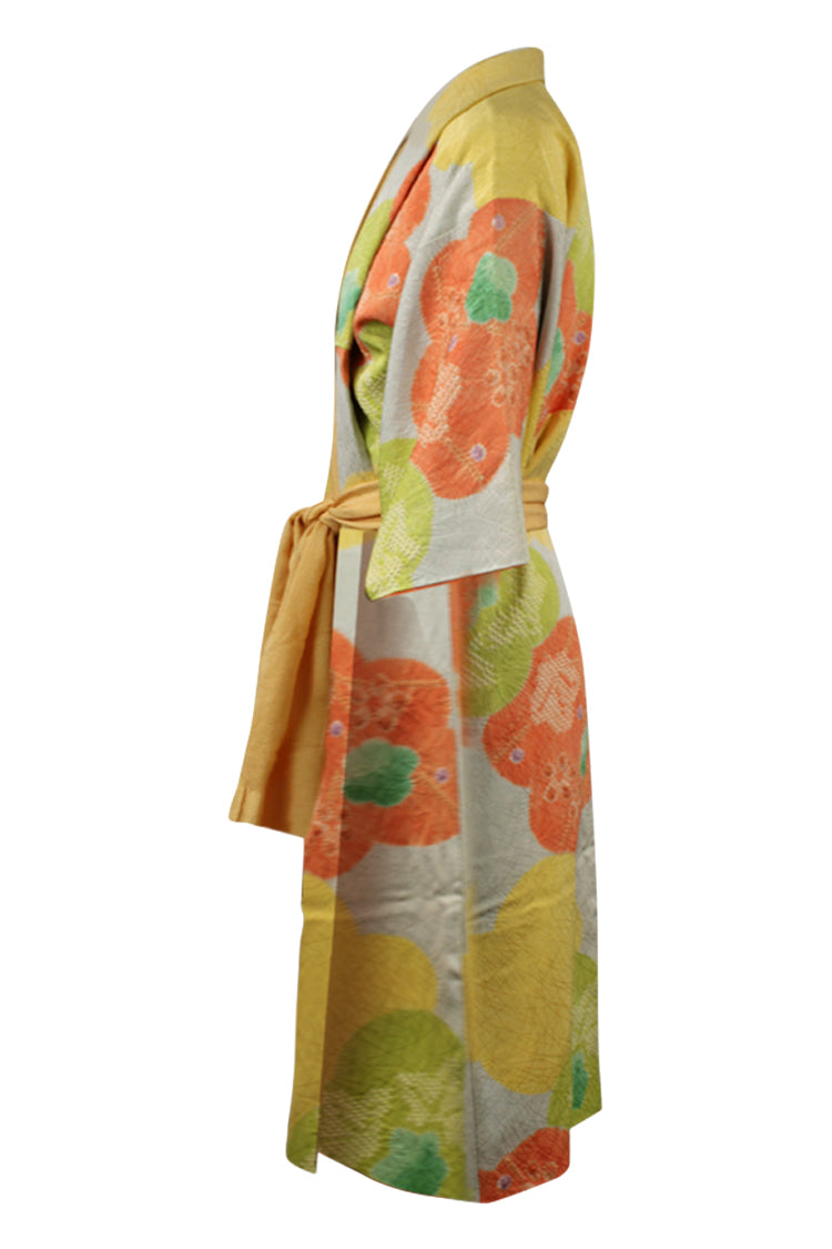 side view of refashioned vintage kimono with shortened sleeves