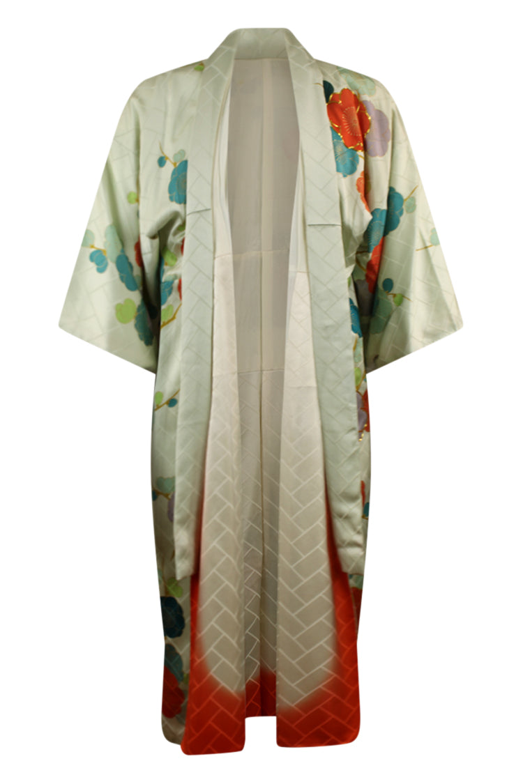 front on large model of upcycled unisex vintage kimono