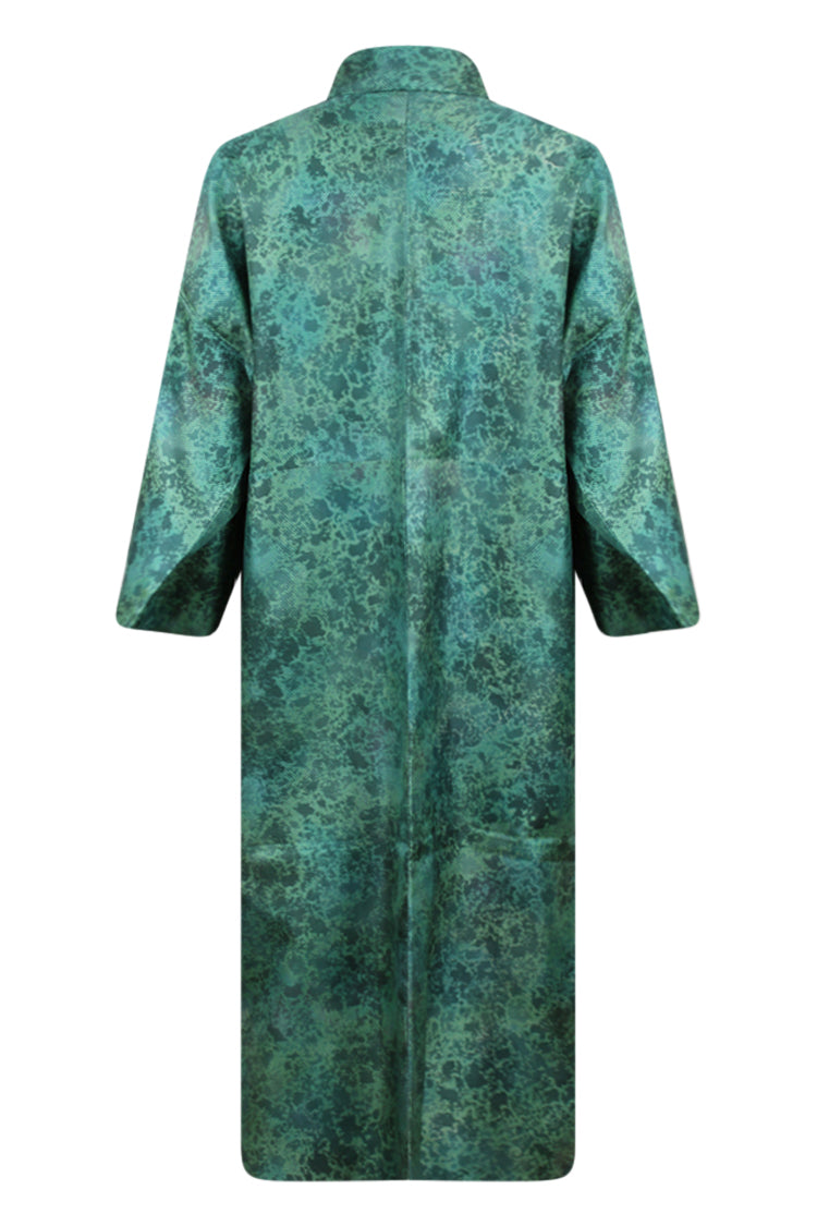 back of turquoise kimono on small model  with reduced sleeves