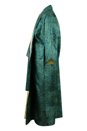 side view of turquoise upcycled  vintage kimono