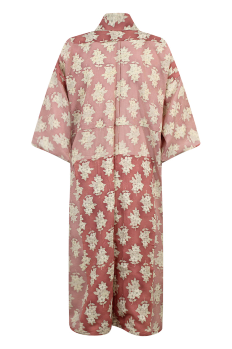 Pink and white summer silk kimono - Kiku 