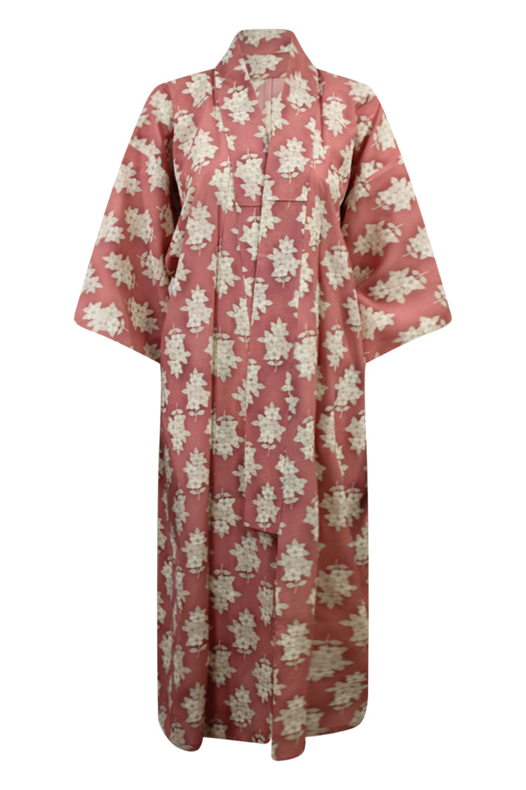 Pink and white summer silk kimono - Kiku 
