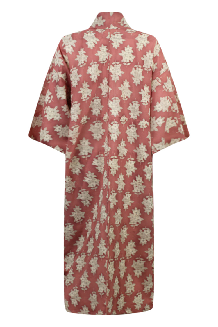 Pink and white summer silk kimono - Kiku 