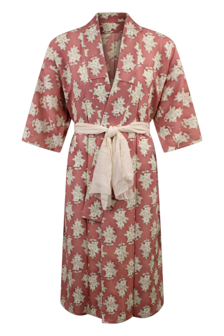 Pink and white summer silk kimono - Kiku 