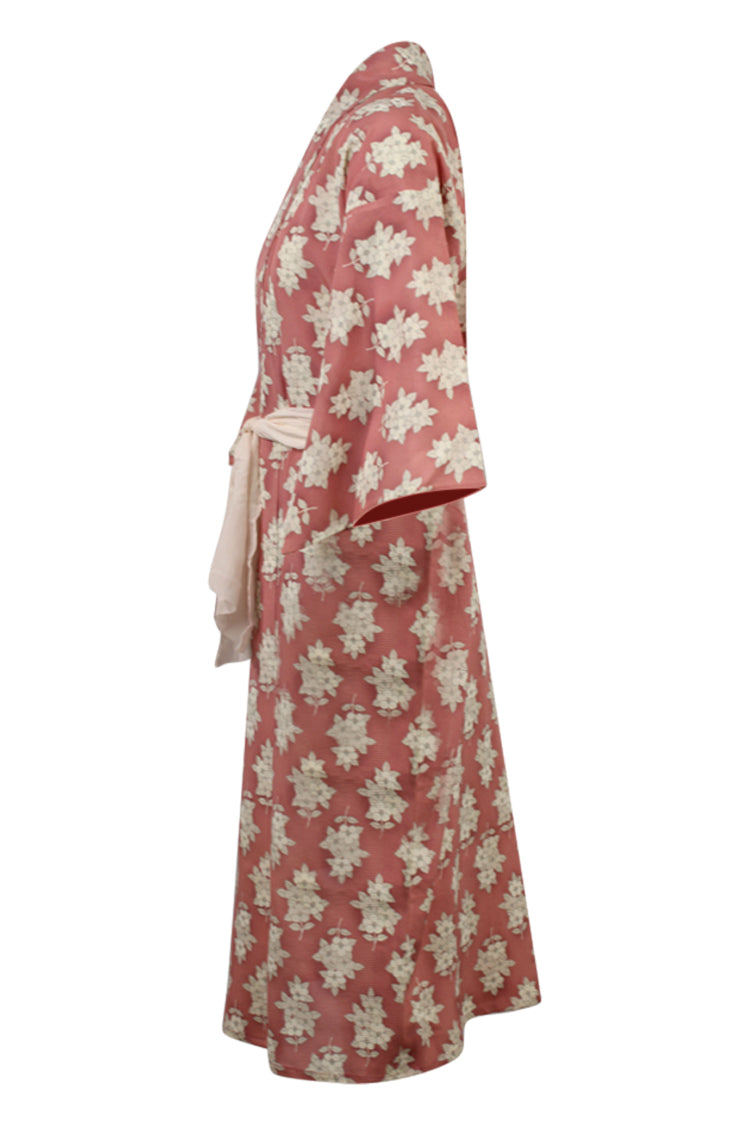 Pink and white summer silk kimono - Kiku 