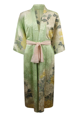 sashed front view of pale green kimono