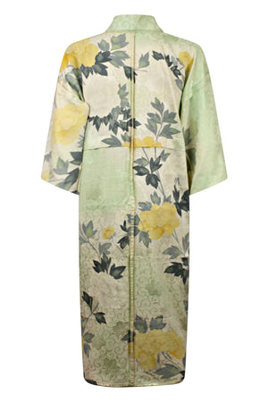 back view of pale green floral design upcycled kimono