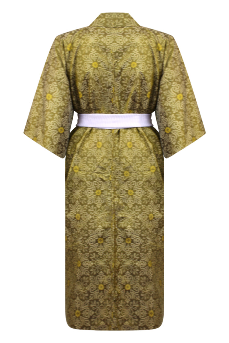 back of brown vintage kimono upscaled for modern wear