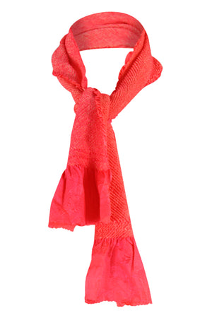All shibori coral silk sash scarf