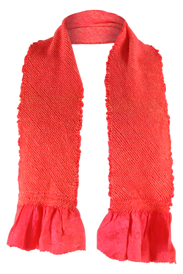 All shibori coral silk sash scarf