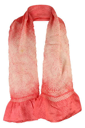 Shibori silk sash scarf in shades of peach