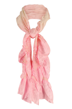 Pink ruffled silk sash scarf