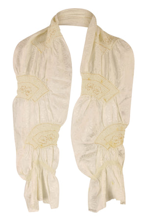 Ruffled white silk sash scarf with gold highlights
