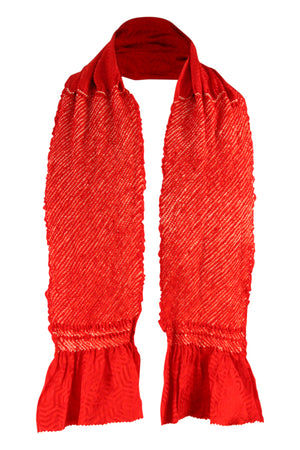 Red silk sash scarf with shibori design - Kiku 