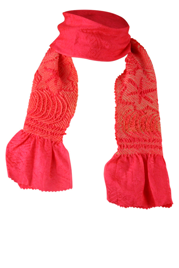 Peach silk sash scarf with shibori stars and stream - Kiku 