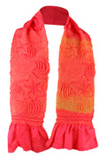 Peach silk sash scarf with shibori stars and stream - Kiku 
