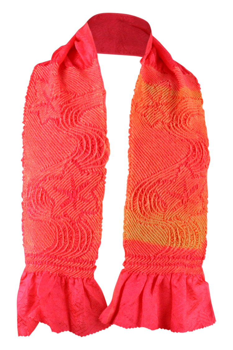 Peach silk sash scarf with shibori stars and stream - Kiku 