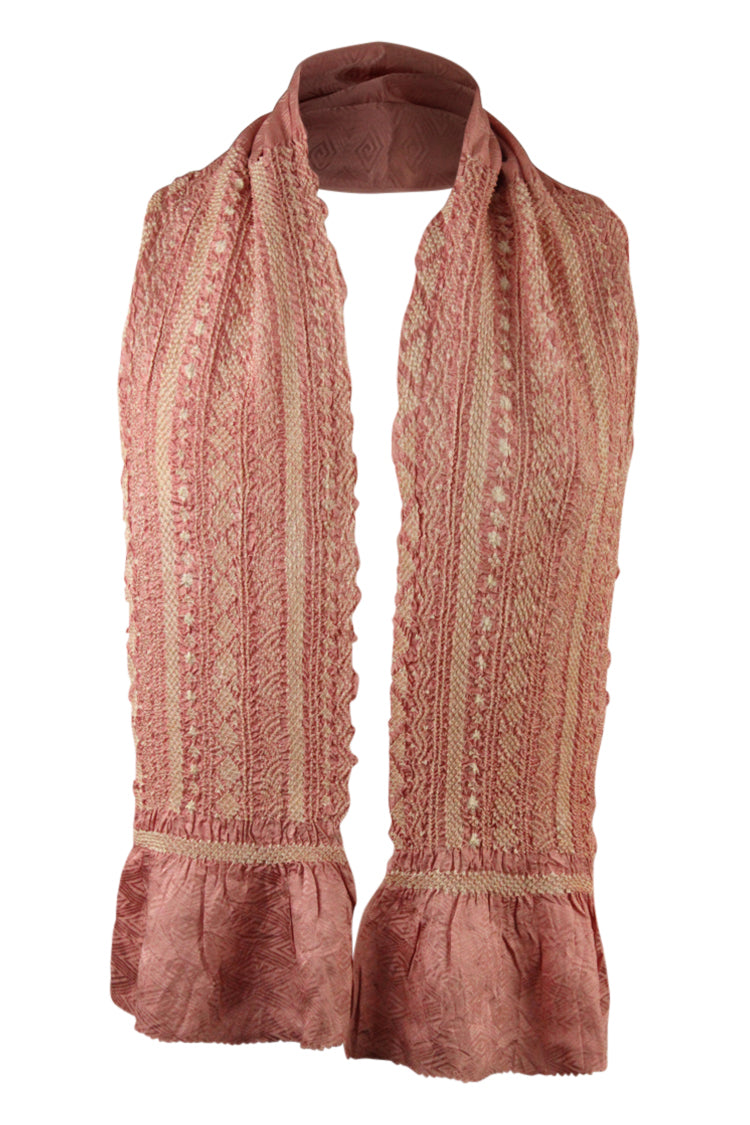 Pale mauve silk sash scarf with horizontal shibori design - Kiku 