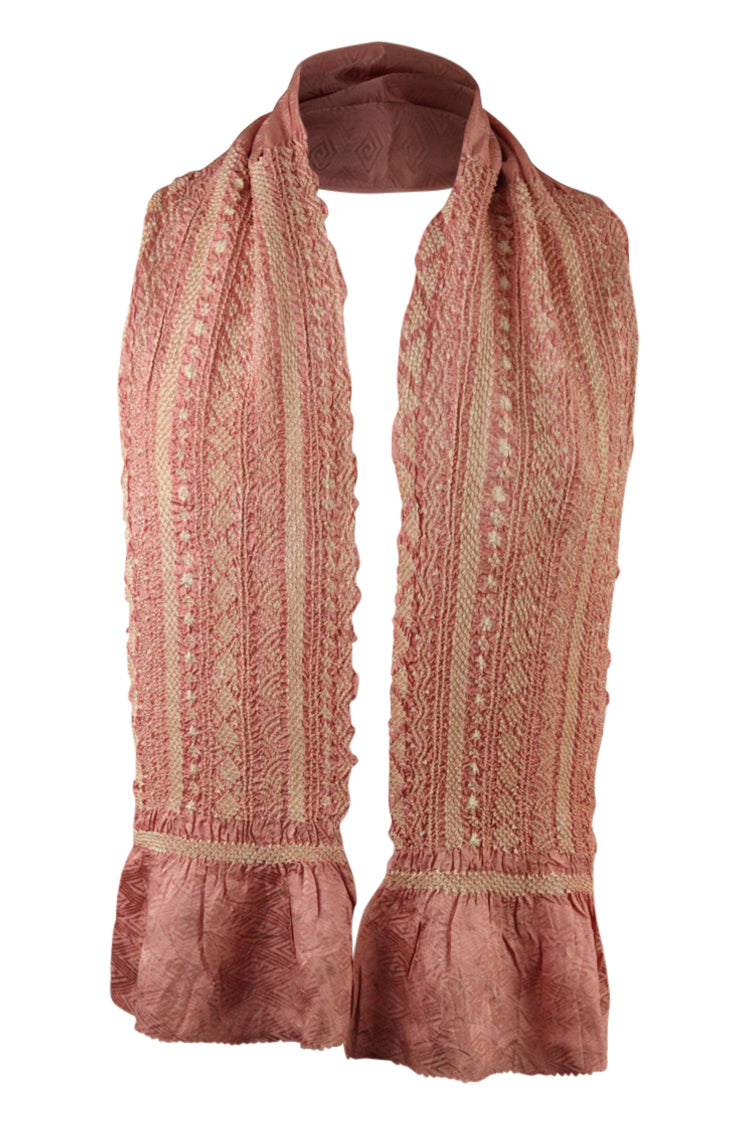 Pale mauve silk sash scarf with horizontal shibori design