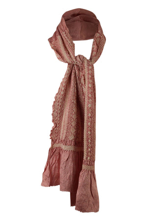 Pale mauve silk sash scarf with horizontal shibori design - Kiku 