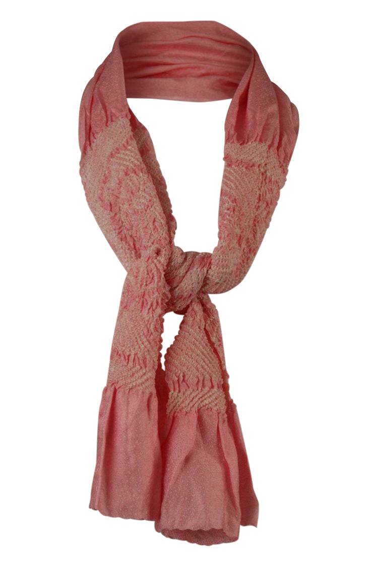 Pink silk sash scarf with shibori flowers - Kiku 