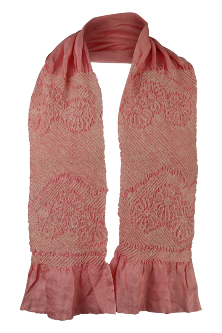 Pink silk sash scarf with shibori flowers - Kiku 