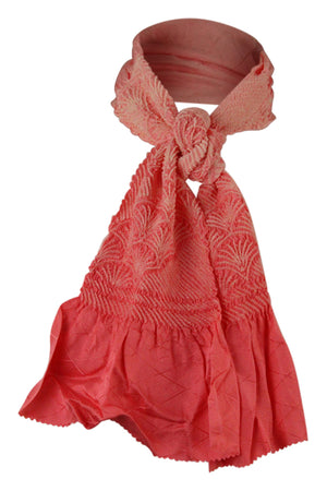 Pale pink silk sash scarf with fan shibori design - Kiku 