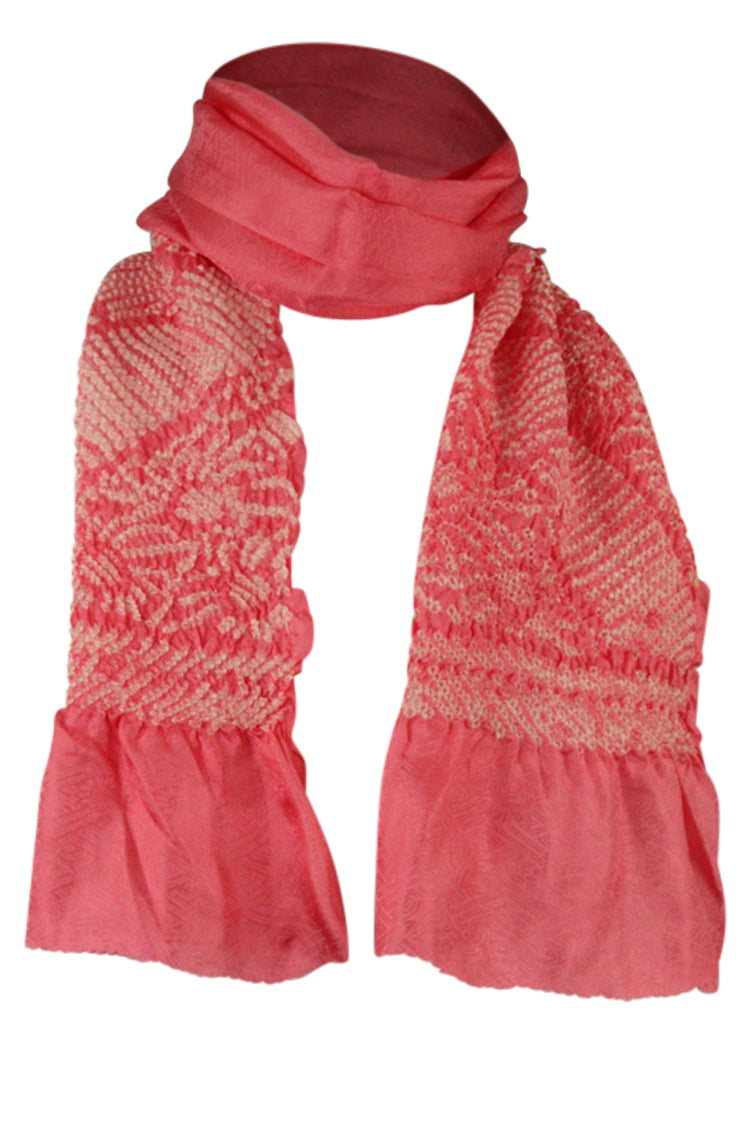 Pink silk sash scarf with shibori flowers