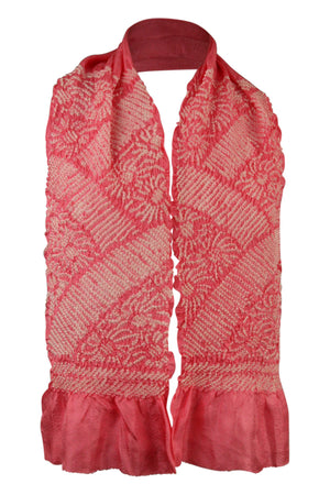 Pink silk sash scarf with shibori flowers - Kiku 