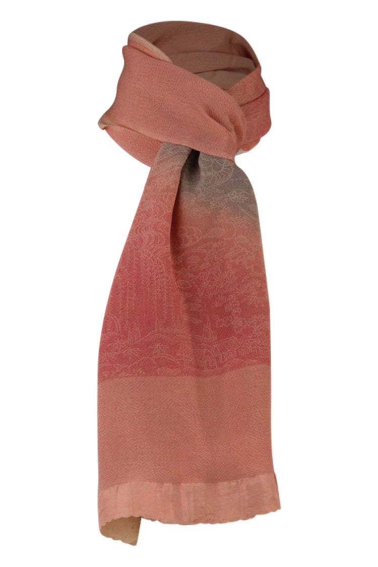 Pink silk sash scarf with subtle gradations of blue - Kiku 