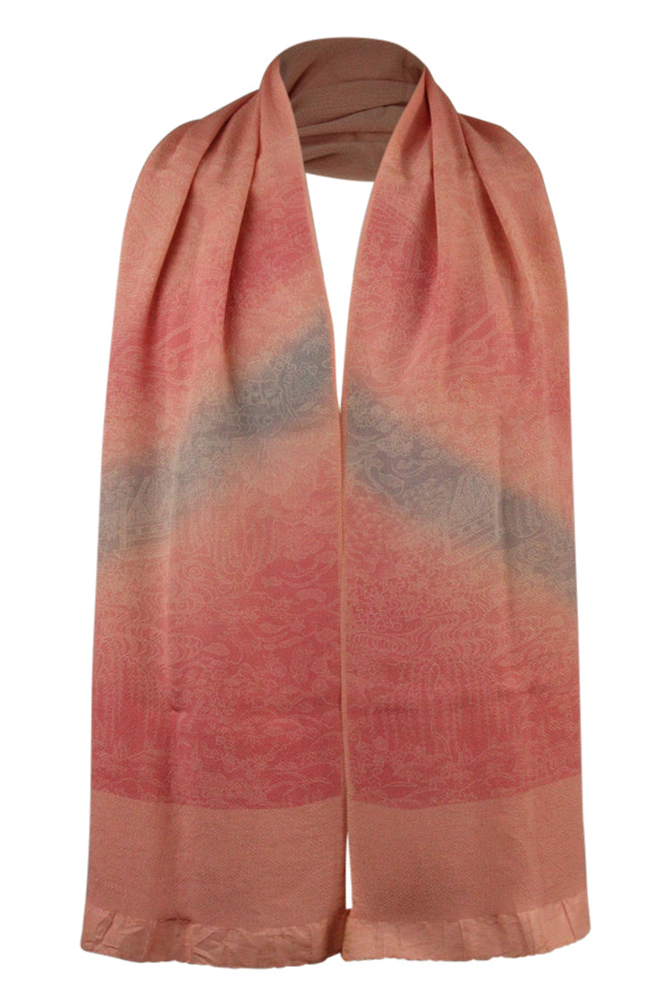 Pink silk sash scarf with subtle gradations of blue - Kiku 