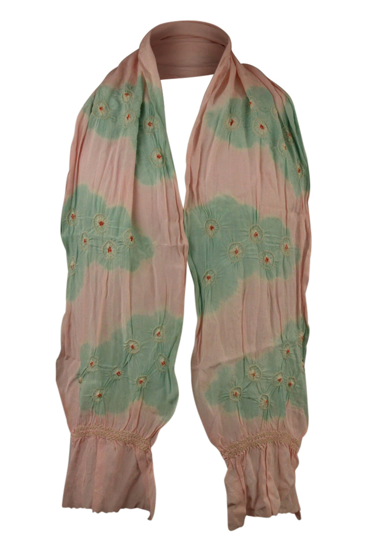 Pink silk sash scarf with turquoise clouds