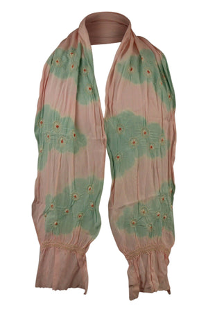 Pink silk sash scarf with turquoise clouds - Kiku 