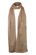 Pinkish beige silk sash scarf with woven cranes - Kiku 