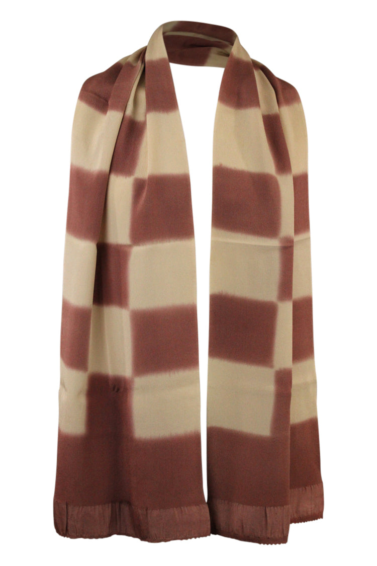 white and brown checkered scarf