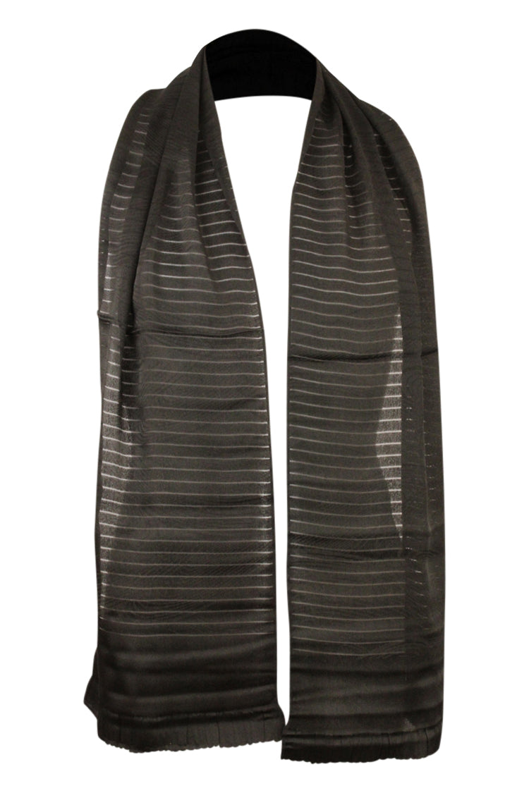 Black summer silk sash scarf with woven swirls – Kiku